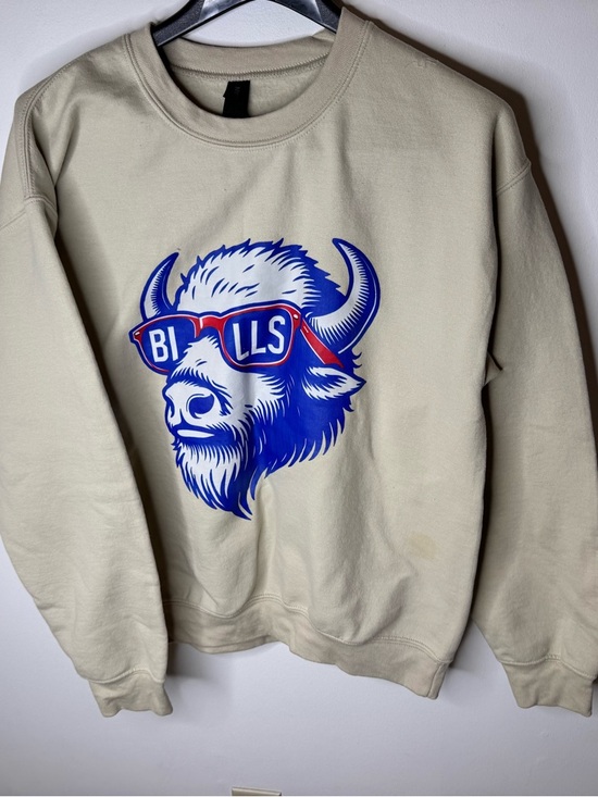 None Tops - Buffalo bills Neutral Crewneck Sweatshirt with Blue & Red Buffalo Graphic